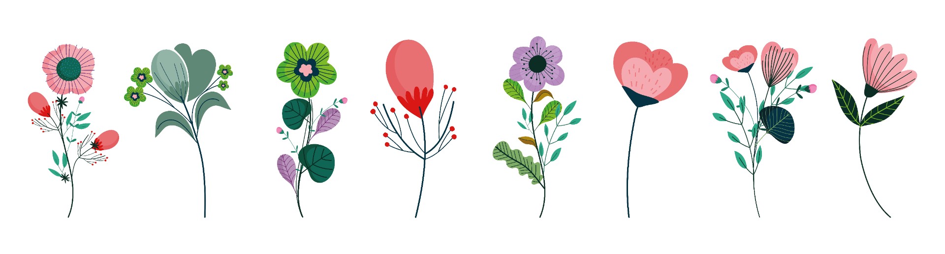 各种平面花朵插图0