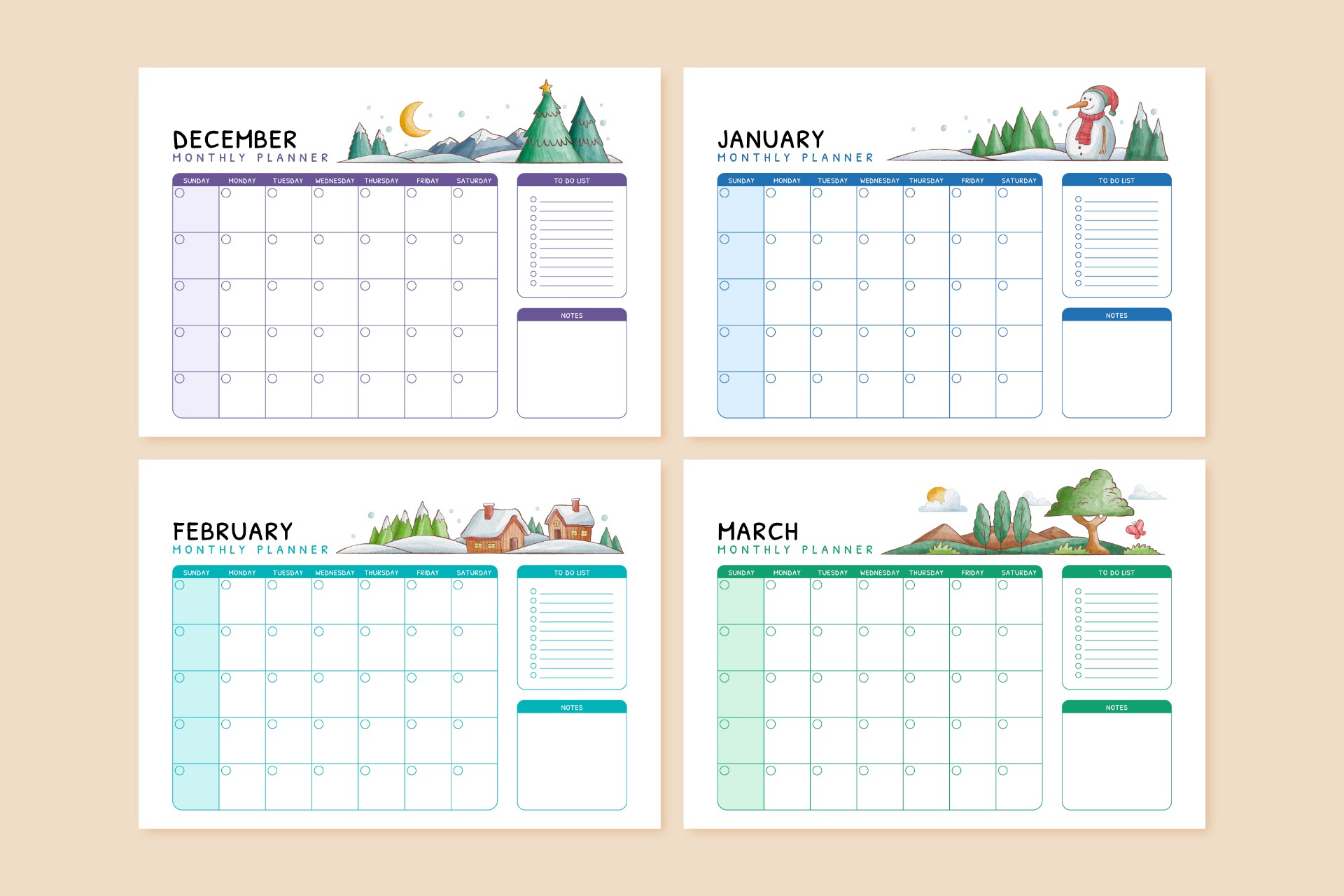 每月计划日历水彩模板0