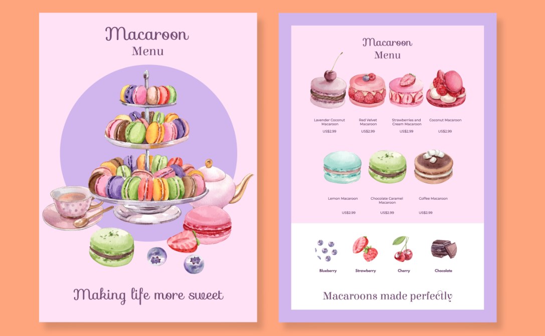马卡龙甜品菜单设计模板0
