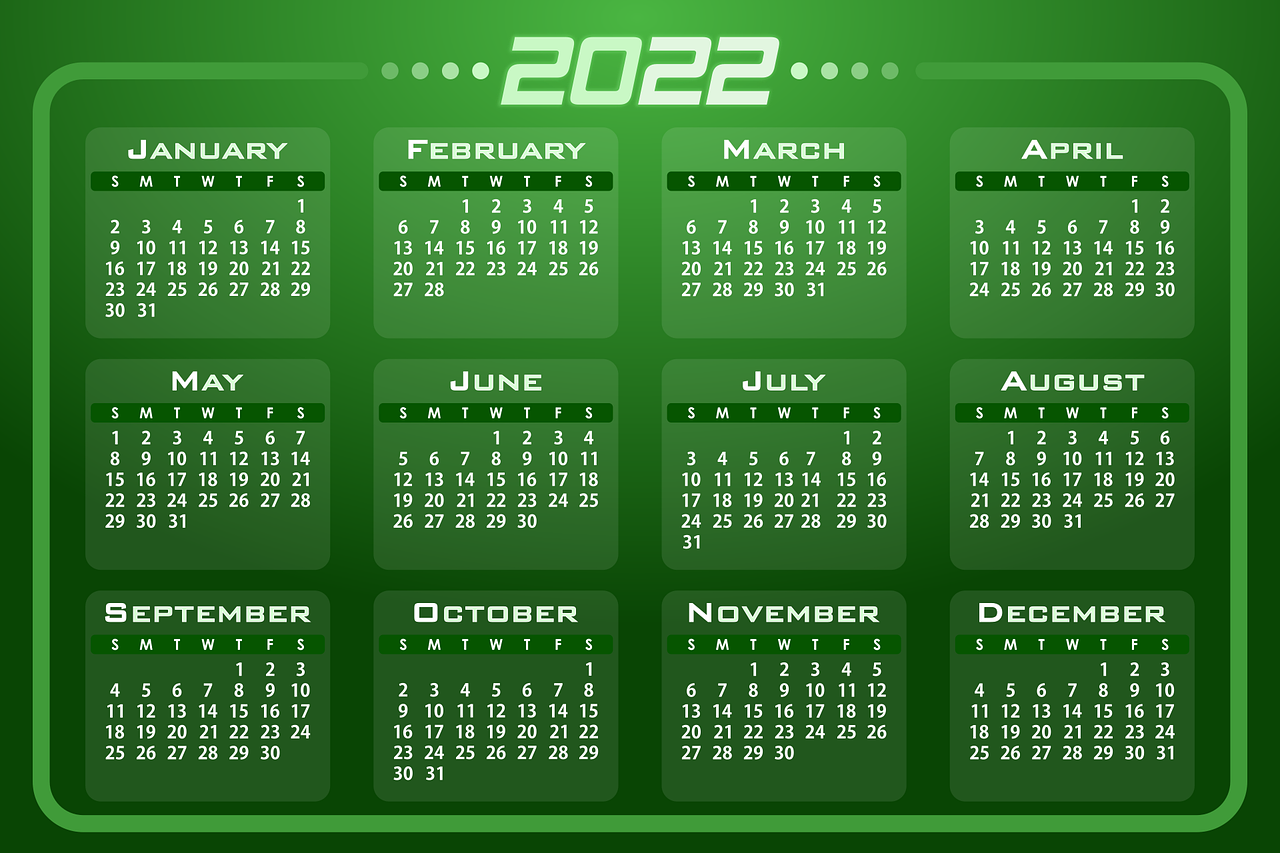 2022年日历绿色护眼全年表0