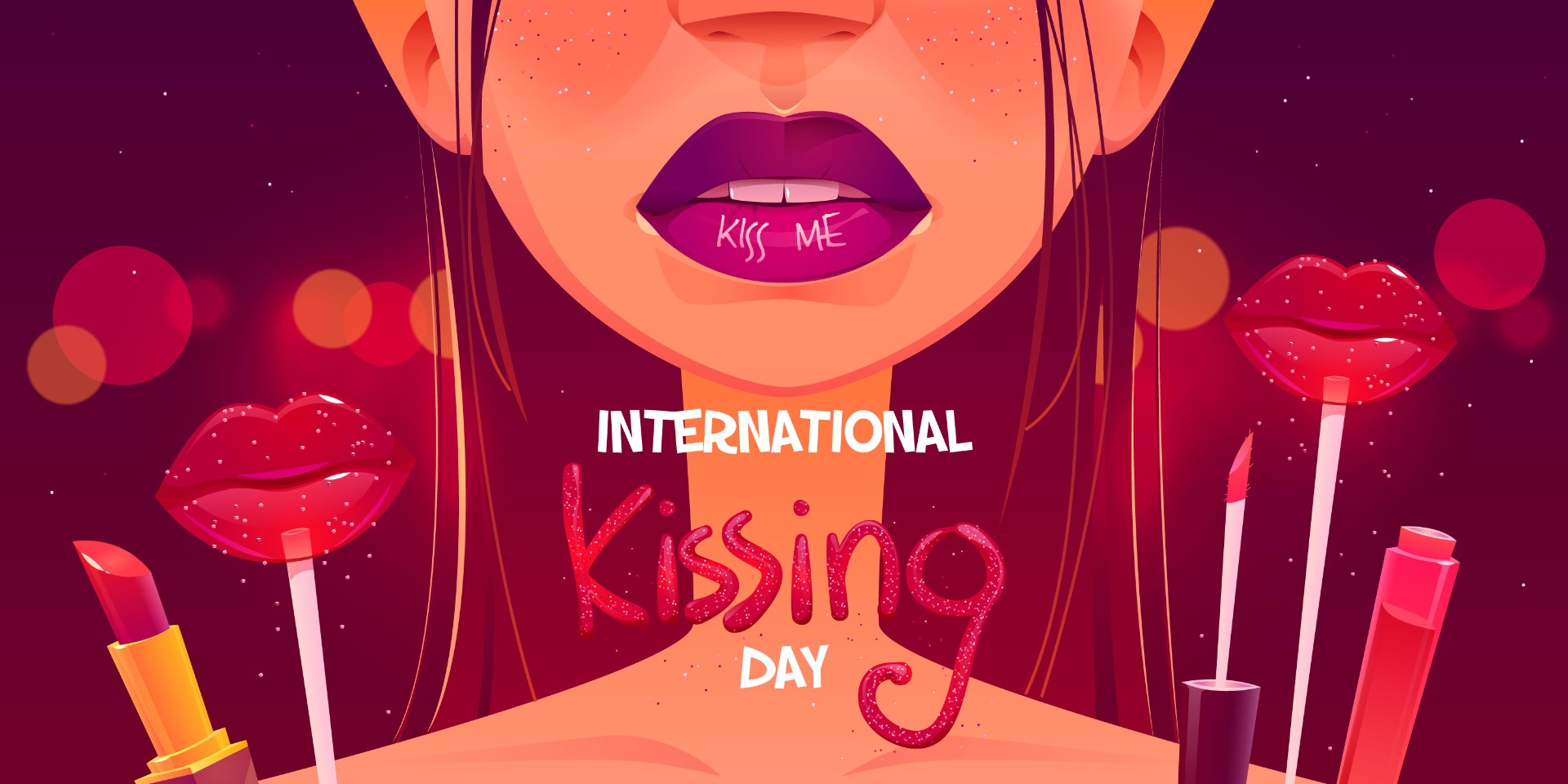 国际接吻日主题海报手绘画0