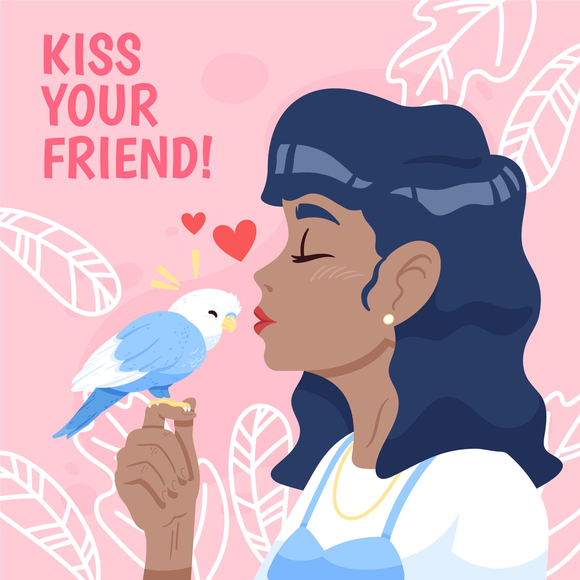 国际接吻日女孩亲吻小鸟插图0