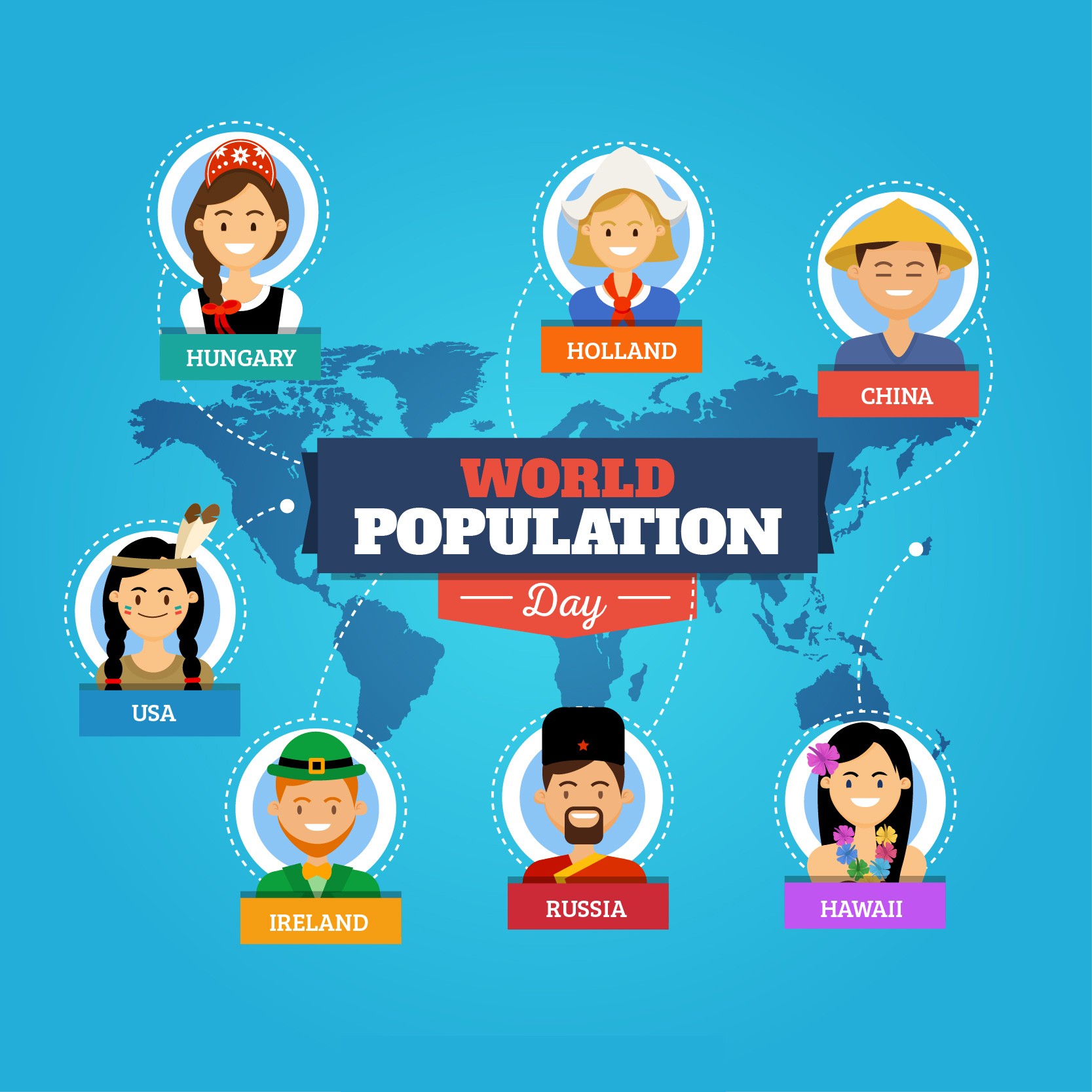 世界人口日各国人物图画0