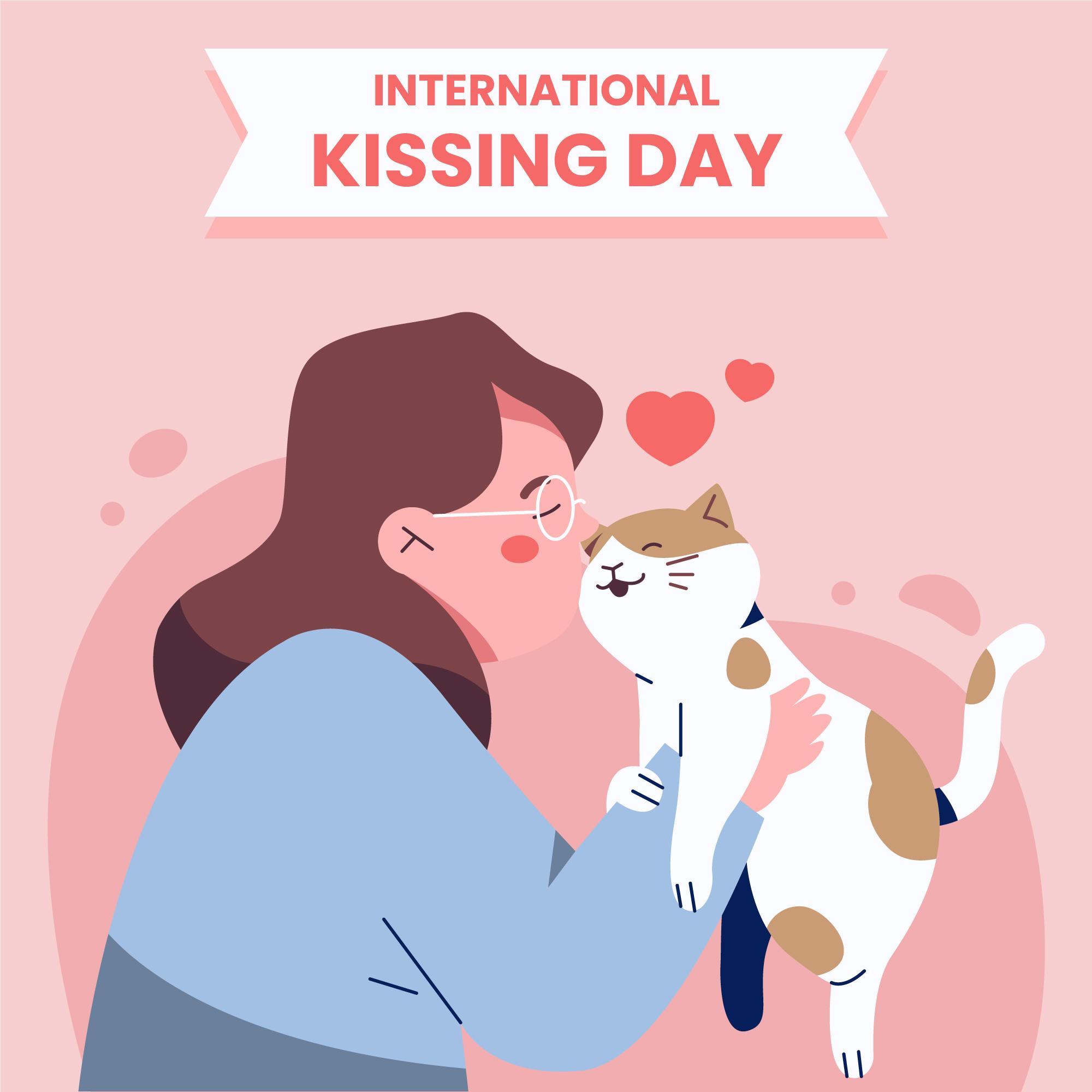 国际接吻日女孩亲吻小猫插图0