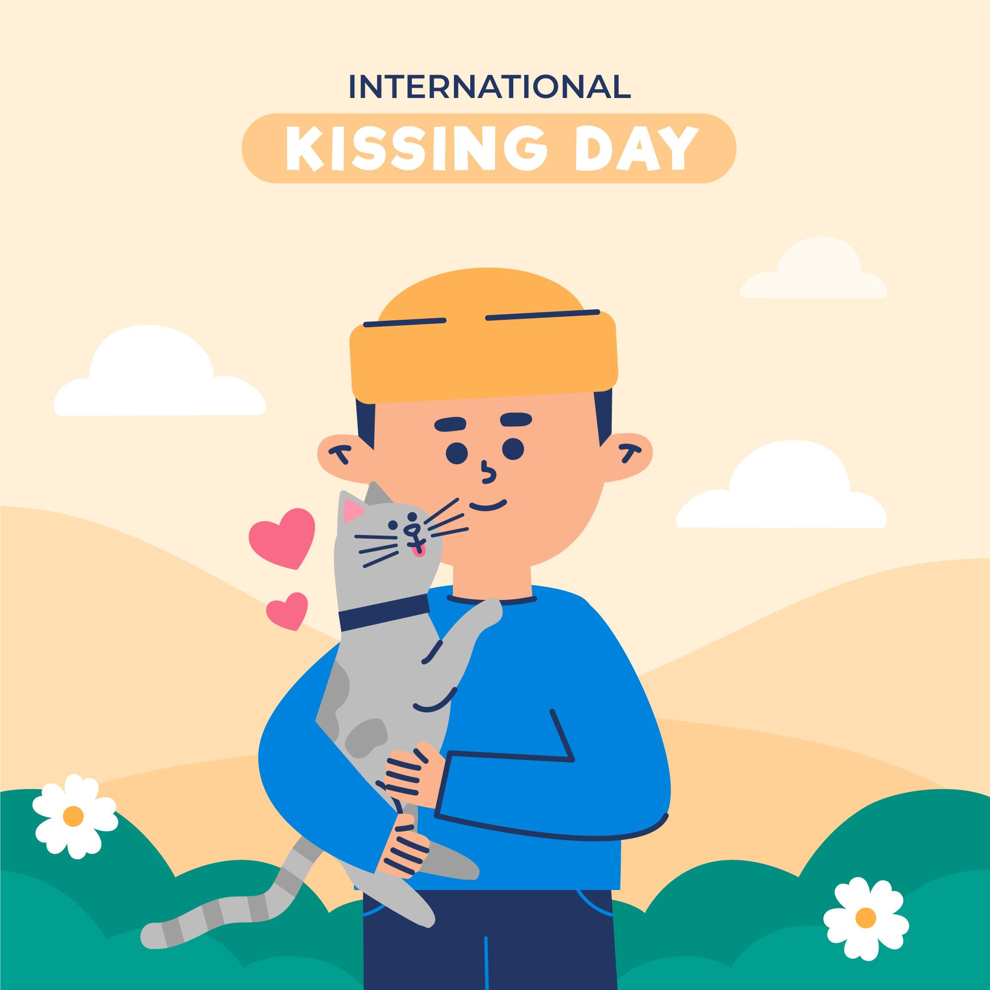 国际接吻日男孩抱着宠物猫插图0
