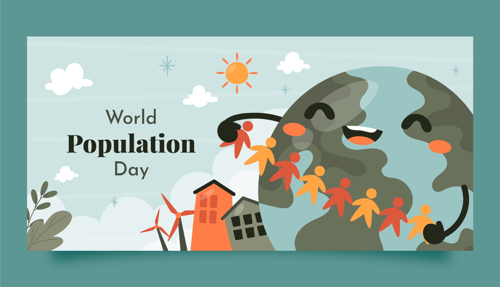 世界人口日海报设计卡通手绘模板0