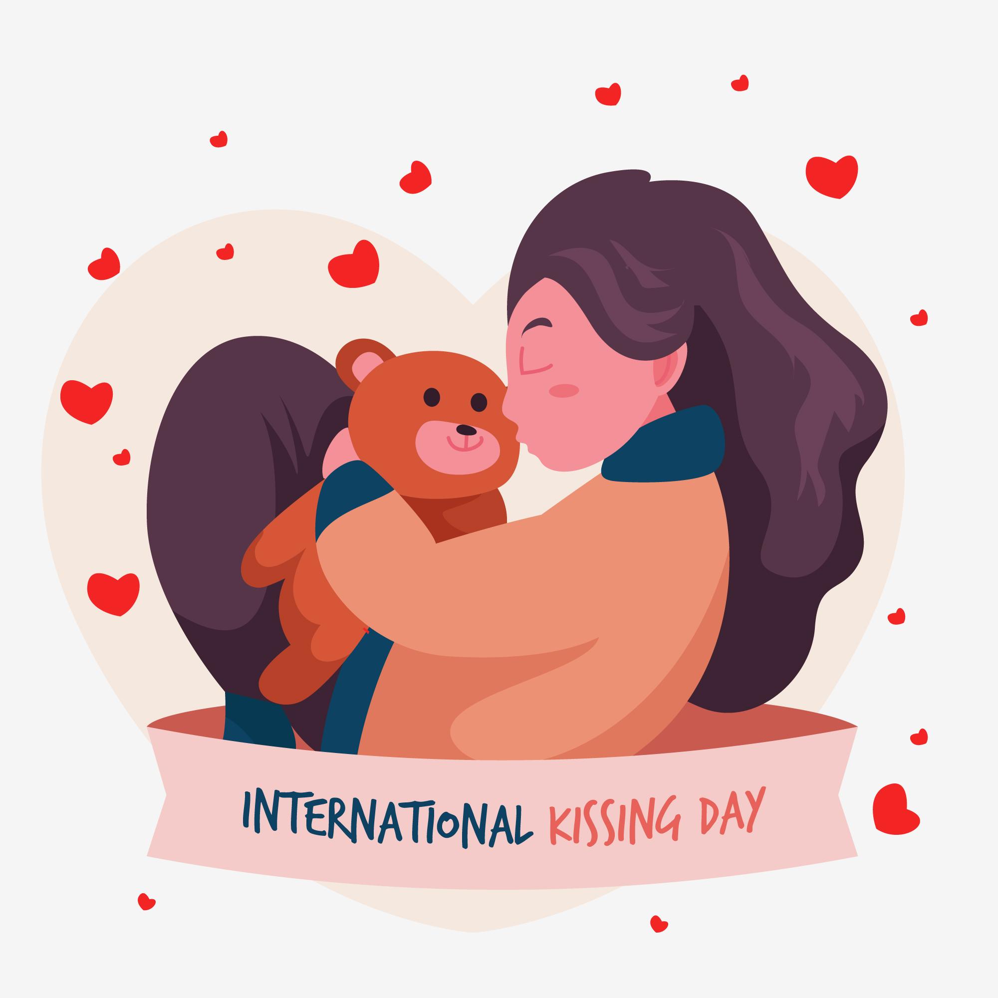 国际接吻日女孩亲吻玩具熊插图0