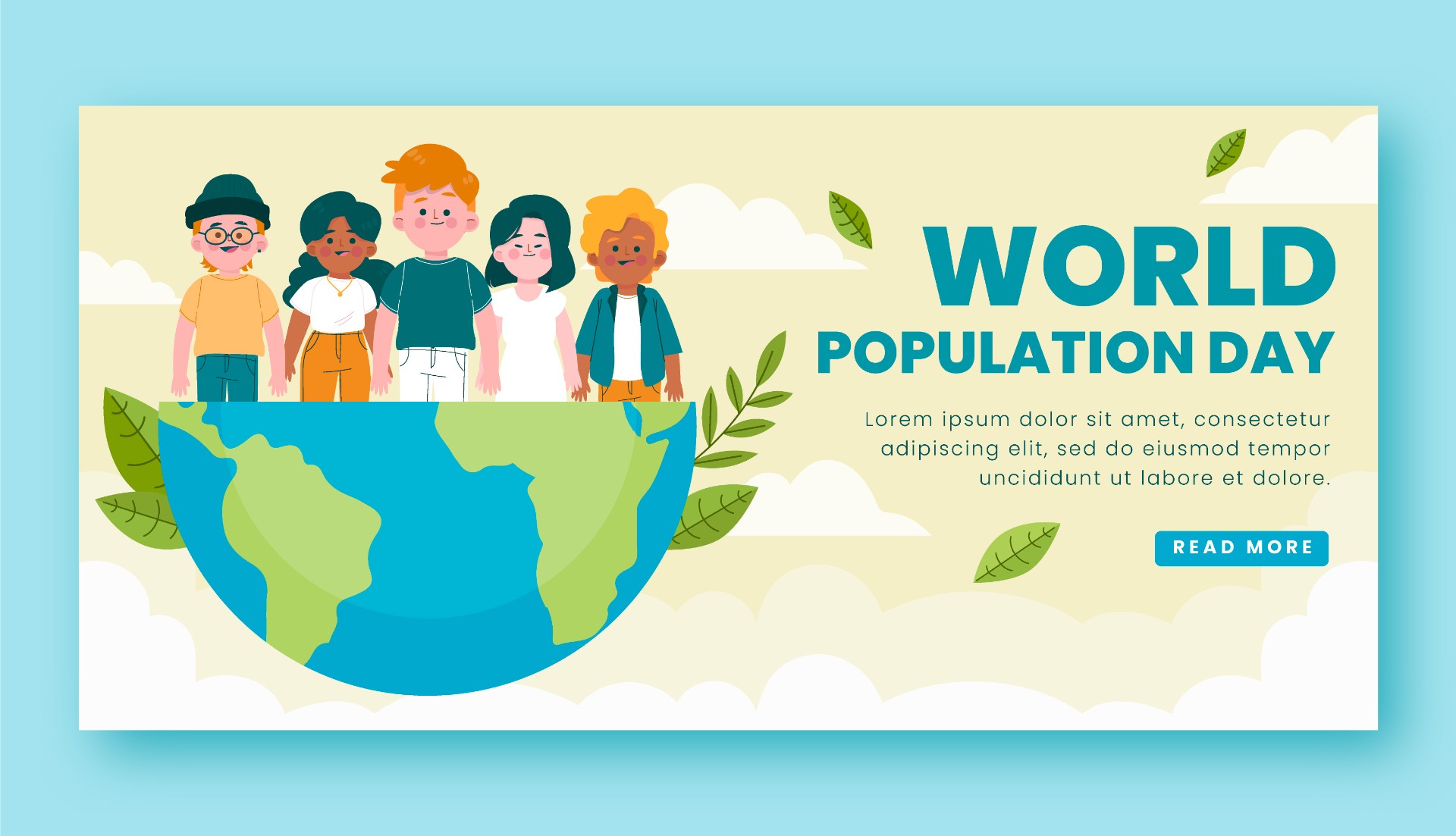 手绘世界人口日卡通人物海报0