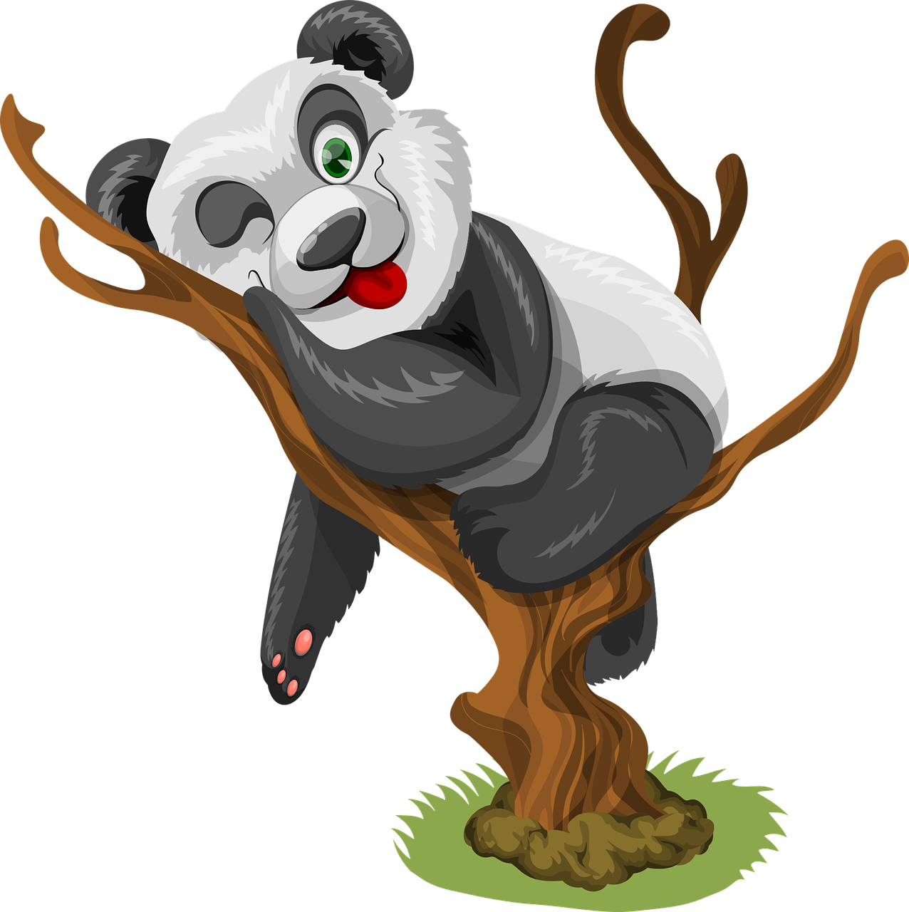 熊猫挂树上卡通插图0