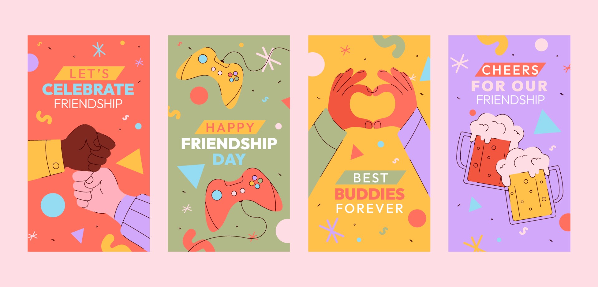 友谊日竖版卡通海报模板0
