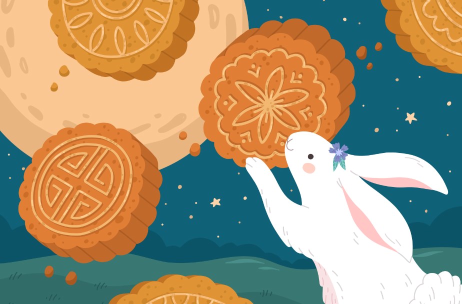 兔子和月饼插画0
