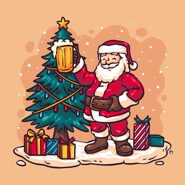 圣诞老人和圣诞树插画0