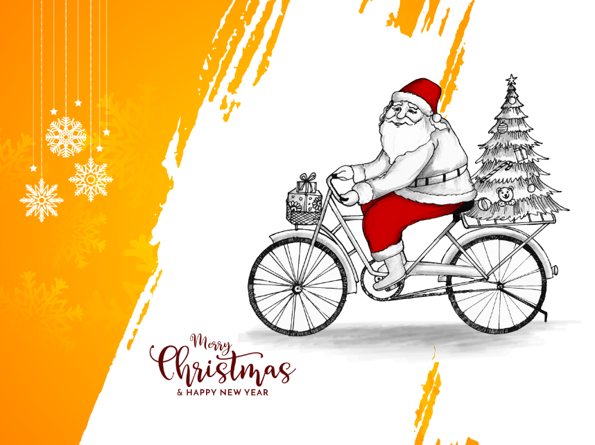 骑自行车的圣诞老人插画0