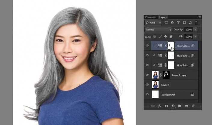 Photoshop给人物的头发换发色操作实例