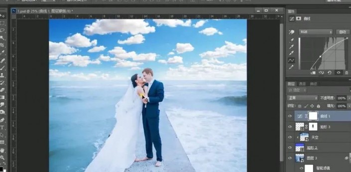 PS制作海蓝色浪漫的海边婚纱照片